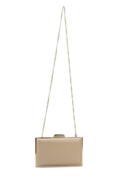 Olga Berg Womens Leather Jeweled Trim Crossbody Shoulder Handbag Beige