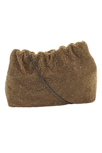 Olga Berg Womens Jeweled Chain Mail Satchel Shoulder Handbag Gold