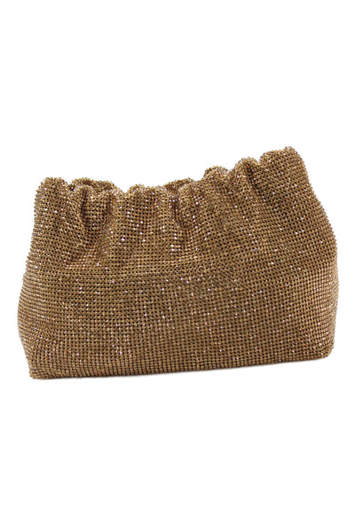 Olga Berg Womens Jeweled Chain Mail Satchel Shoulder Handbag Gold