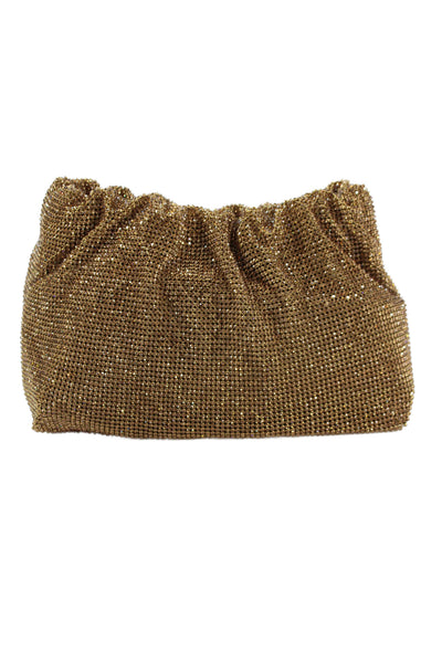 Olga Berg Womens Jeweled Chain Mail Satchel Shoulder Handbag Gold