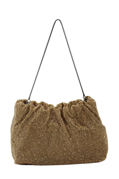 Olga Berg Womens Jeweled Chain Mail Satchel Shoulder Handbag Gold