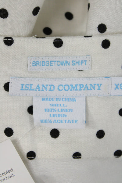 Island Company Women Shift Dress White Polka Dot Square Neck Petites Size XS