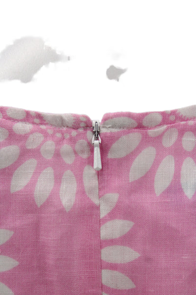 Island Company Womens Shift Dress Pink Linen Long Sleeve Floral Short Size XS