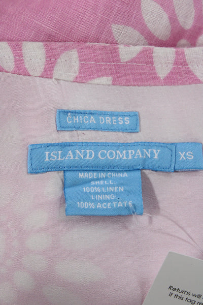 Island Company Womens Shift Dress Pink Linen Long Sleeve Floral Short Size XS