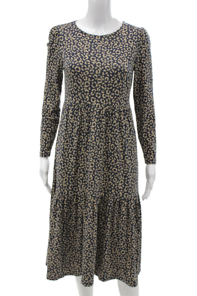 Boden Womens Fit & Flare Dress Dark Blue Leopard Long Sleeve Knee Size 2P