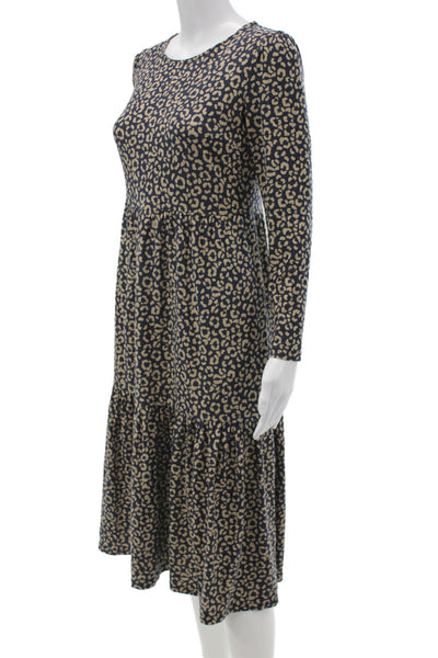 Boden Womens Fit & Flare Dress Dark Blue Leopard Long Sleeve Knee Size 2P