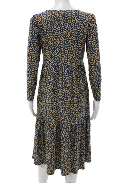 Boden Womens Fit & Flare Dress Dark Blue Leopard Long Sleeve Knee Size 2P