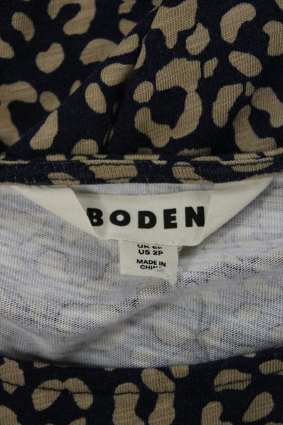 Boden Womens Fit & Flare Dress Dark Blue Leopard Long Sleeve Knee Size 2P