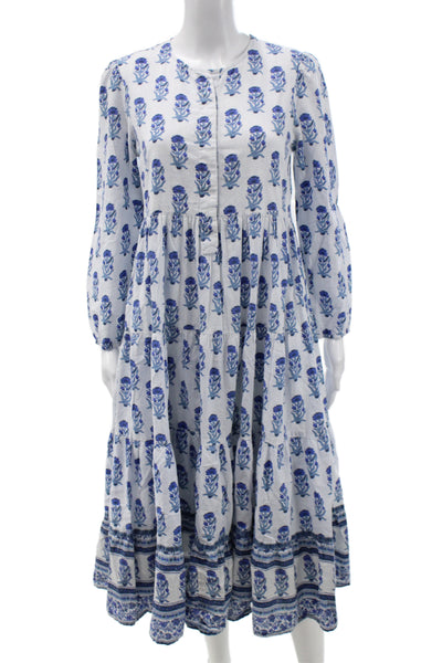 Ro's Garden Women White Floral Shirt Dress Button Long Sleeve Cotton Size XS