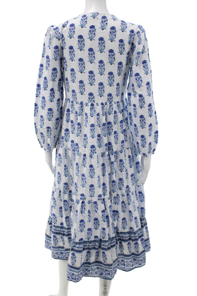 Ro's Garden Women White Floral Shirt Dress Button Long Sleeve Cotton Size XS