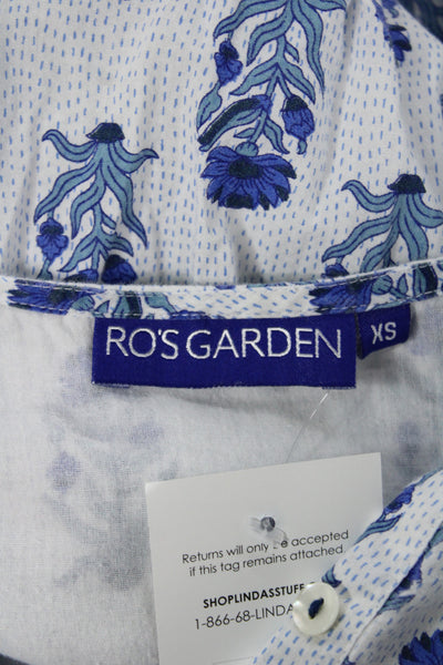 Ro's Garden Women White Floral Shirt Dress Button Long Sleeve Cotton Size XS