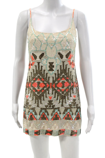 AllSaints Spitalfields Womens Slip Dress Beige Aztec Viscose Size 6