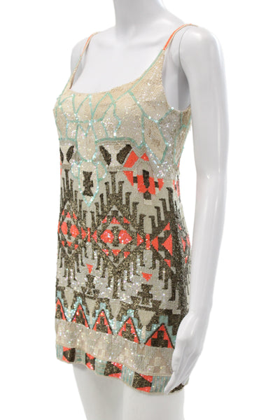 AllSaints Spitalfields Womens Slip Dress Beige Aztec Viscose Size 6