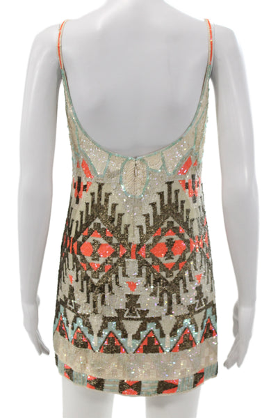 AllSaints Spitalfields Womens Slip Dress Beige Aztec Viscose Size 6