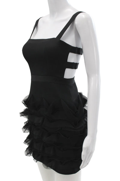BCBGMAXAZRIA Womens Bodycon Mini Dress Black Square Neck Sleeveless Size 0