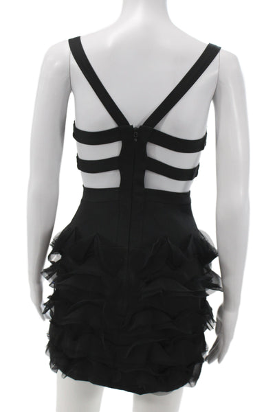BCBGMAXAZRIA Womens Bodycon Mini Dress Black Square Neck Sleeveless Size 0