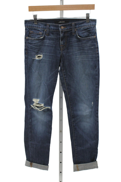 J Brand Womens Cropped Boyfriend Mid Rise Dark Blue Cotton Jeans Size 24