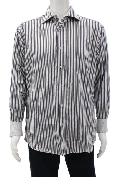 Equipment Femme Mens Gray Striped Button-Up Point Collar Long Sleeve Size S