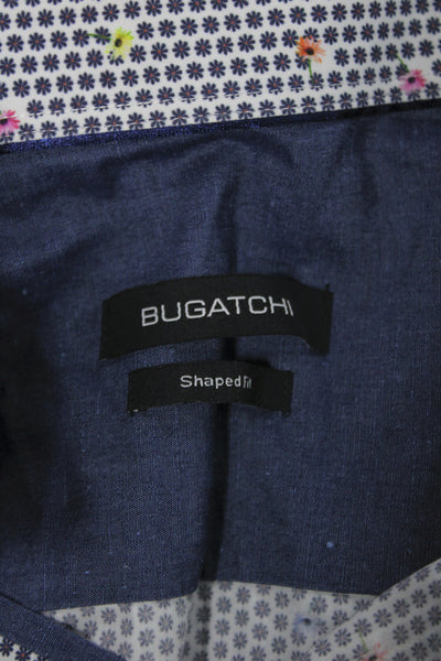 Bugatchi Mens Point Collar Geometric Cotton Button-Up Long Sleeve Blue Size M