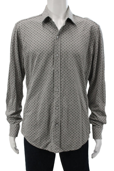 Boss Hugo Boss Mens Gray Polka Dot Long Sleeve Button Up Shirt Size L