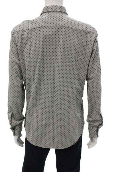 Boss Hugo Boss Mens Gray Polka Dot Long Sleeve Button Up Shirt Size L