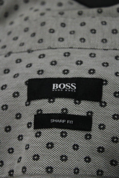 Boss Hugo Boss Mens Gray Polka Dot Long Sleeve Button Up Shirt Size L