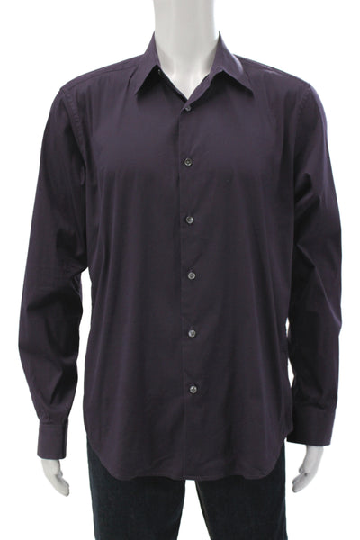 Theory Men's Long Sleeves Button Down Shirt Purple Size L