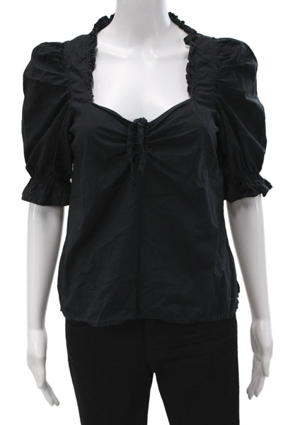Nation LTD Women Bohemian Black Pima Cotton Short Sleeve Blouse Size XS