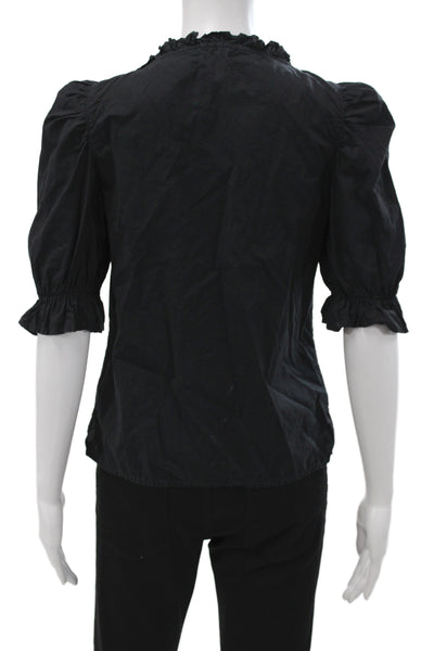 Nation LTD Women Bohemian Black Pima Cotton Short Sleeve Blouse Size XS