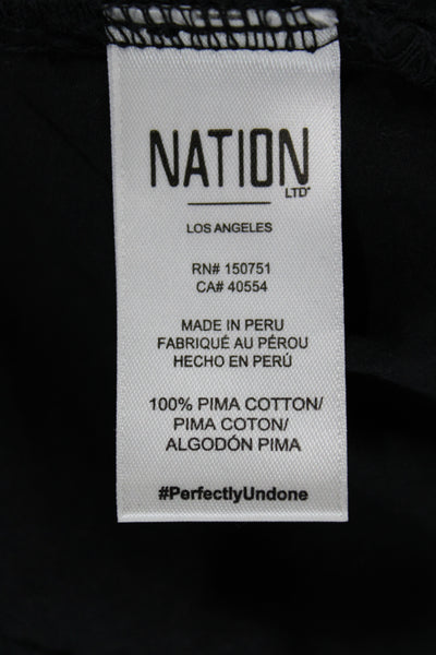 Nation LTD Women Bohemian Black Pima Cotton Short Sleeve Blouse Size XS