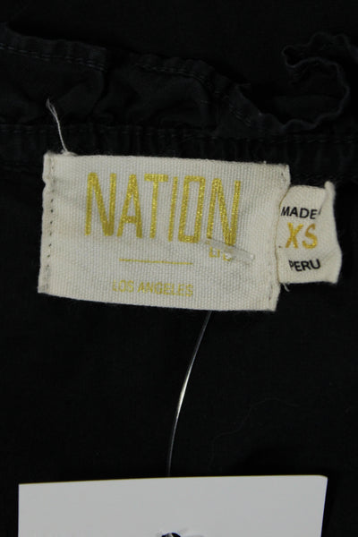 Nation LTD Women Bohemian Black Pima Cotton Short Sleeve Blouse Size XS