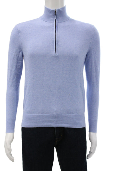 Brooks Brothers Mens Light Blue Mock Neck Pullover Sweater Zip Cotton Size XS