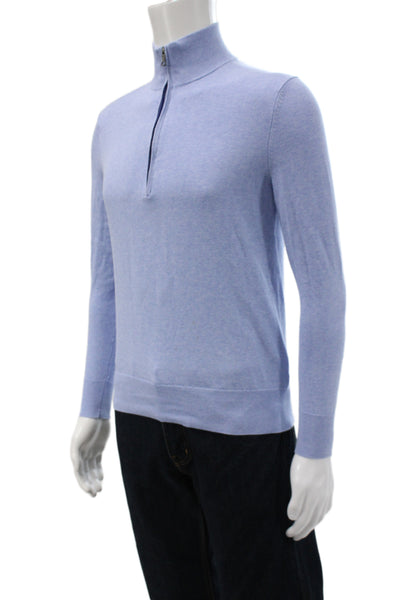 Brooks Brothers Mens Light Blue Mock Neck Pullover Sweater Zip Cotton Size XS