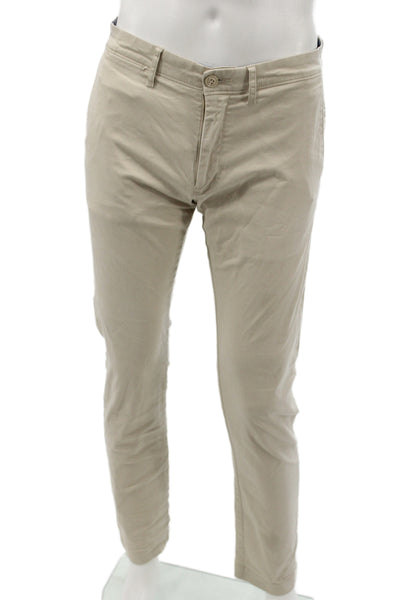 J Crew Mens Chino Pants Khaki Beige Button Cotton Stretch Size 30