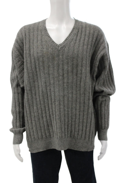 Brooks Brothers Mens Pullover V-Neck Striped Cotton Blend Sweater Gray Size XL