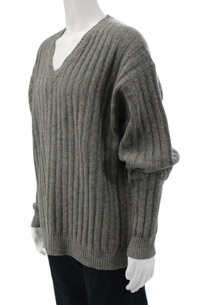 Brooks Brothers Mens Pullover V-Neck Striped Cotton Blend Sweater Gray Size XL