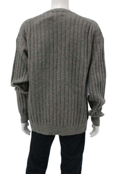 Brooks Brothers Mens Pullover V-Neck Striped Cotton Blend Sweater Gray Size XL