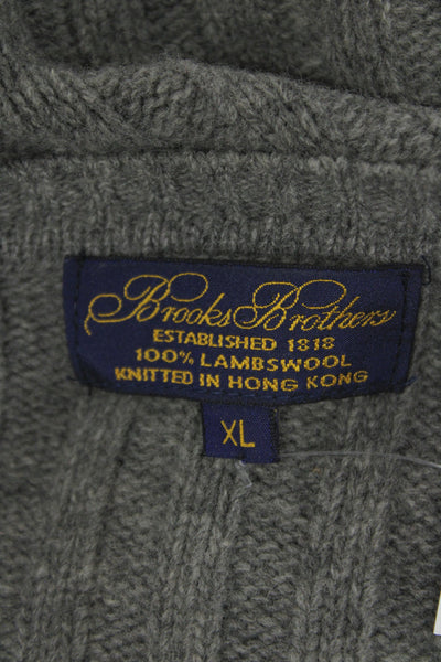 Brooks Brothers Mens Pullover V-Neck Striped Cotton Blend Sweater Gray Size XL