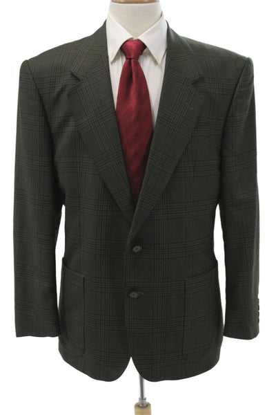 Lanvin Mens Wool Plaid Blazer Collared Button Long Sleeve Green Classic Size 40