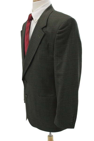 Lanvin Mens Wool Plaid Blazer Collared Button Long Sleeve Green Classic Size 40
