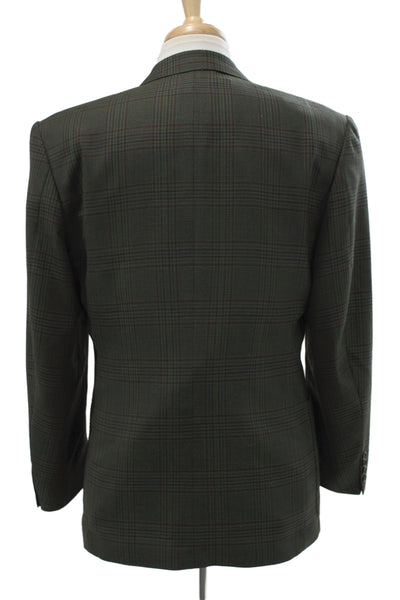 Lanvin Mens Wool Plaid Blazer Collared Button Long Sleeve Green Classic Size 40