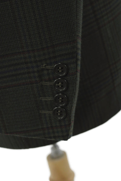 Lanvin Mens Wool Plaid Blazer Collared Button Long Sleeve Green Classic Size 40