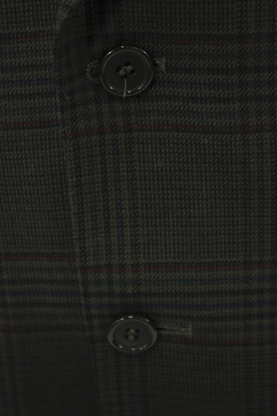 Lanvin Mens Wool Plaid Blazer Collared Button Long Sleeve Green Classic Size 40