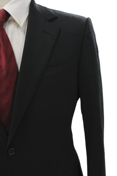Gucci Mens Black 100% Wool Suit Jacket Button Collared Long Sleeve Size 48