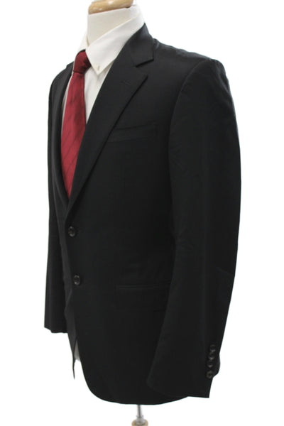 Gucci Mens Black 100% Wool Suit Jacket Button Collared Long Sleeve Size 48