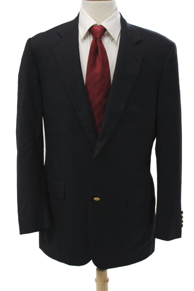 Brooks Brothers Mens Dark Blue Worsted Wool Blazer Button Collared Size 40