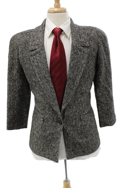 Gianni Versace Mens Gray Herringbone Wool Blazer Button 3/4 Sleeve Size 40