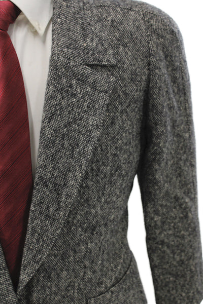 Gianni Versace Mens Gray Herringbone Wool Blazer Button 3/4 Sleeve Size 40