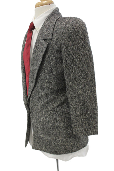 Gianni Versace Mens Gray Herringbone Wool Blazer Button 3/4 Sleeve Size 40