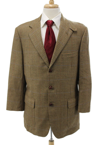 Brooks Brothers Men Sport Coat Brown Wool Check Classic Collared Button Size 40